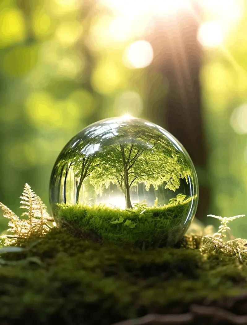 A glass ball with trees in the middle of it